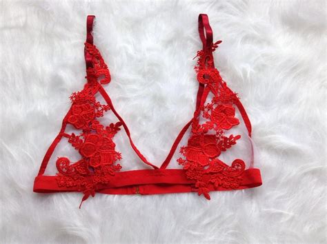 Red Lace Bralette Valentines Gift Red Lingerie Sheer Lingerie