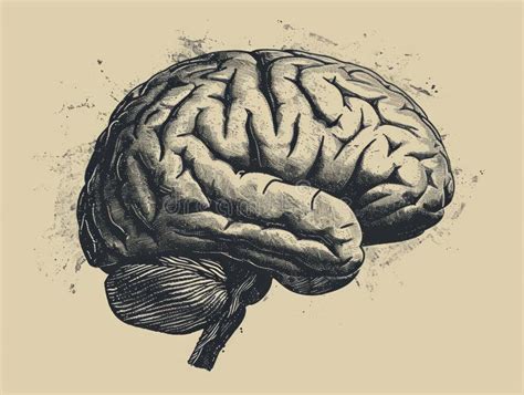 Human Brain Hand Drawn Vector Illustration Engraving Style Stock