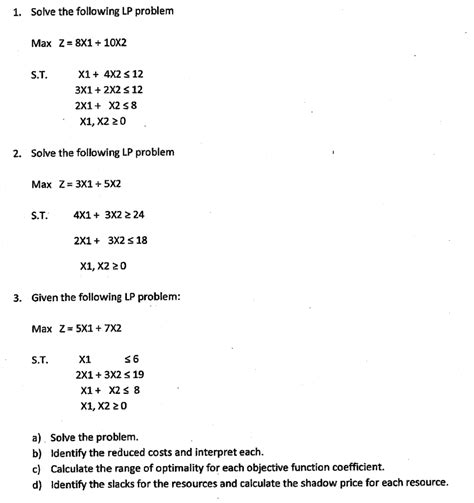 1 Solve The Following Lp Problem Max Z 8x1 10x2