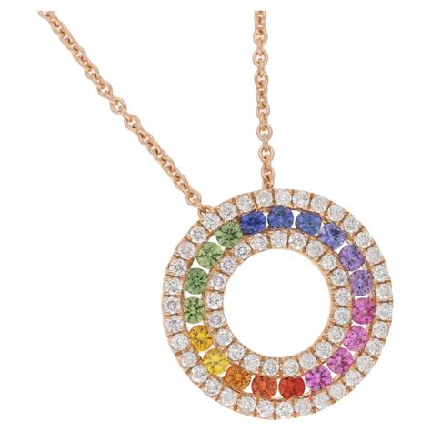 18 Karat Rose Gold Rainbow Sapphire Diamond Necklace At 1stdibs