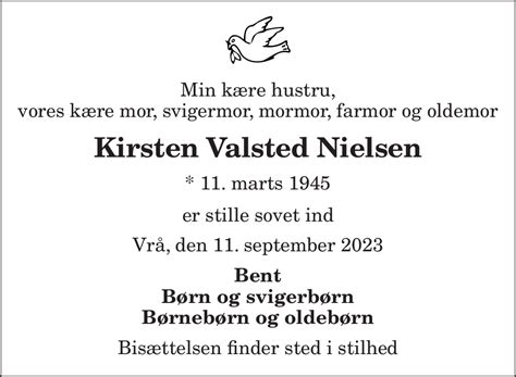 Dødsannonce for Kirsten Valsted Nielsen Nordjyske dk