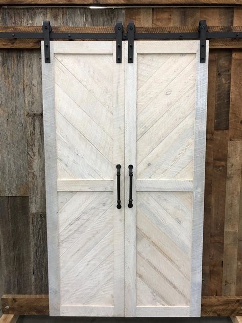 Whitewashed Solid Cypress Sliding Chevron Barn Doors Built To Etsy White Wash Barn Door