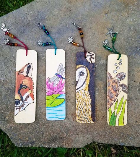 Nature Bookmarks Wood Burned Unique Bookmarks Owls Fox Etsy