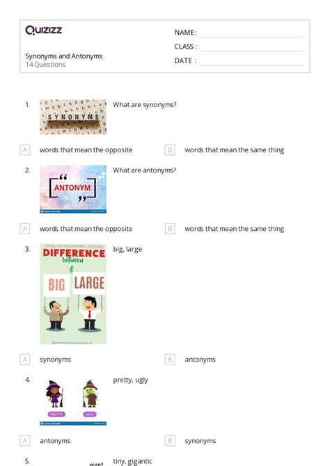 50 Synonyms And Antonyms Worksheets For 3rd Grade On Quizizz Free