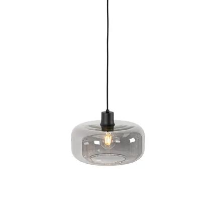 Qazqa Art Deco Hanglamp Zwart Met Smoke Glas Bizle