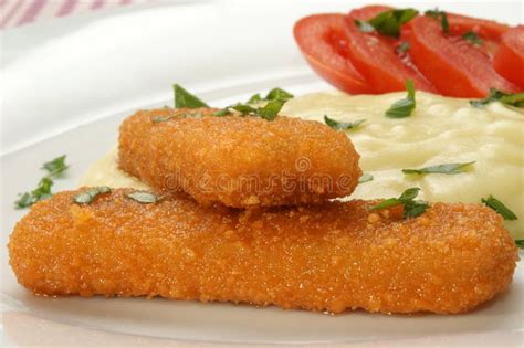 Fish Fingers With Mashed Potatoes Stock Photo Image Of Mashed Food