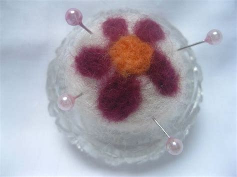 Flower Needle Felted Pin Cushion In Vintage By Knitwitdesignsuk £700