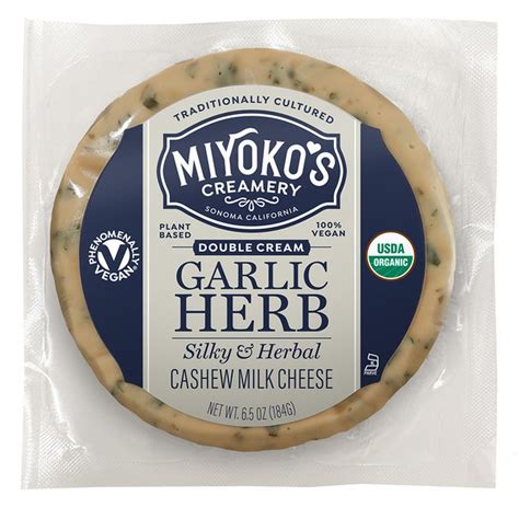 Miyoko S Organic Double Cream Garlic Herb Artisan Plant Milk Cheese