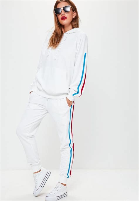 White Binding Tracksuit Joggers Missguided White Tracksuit Pants