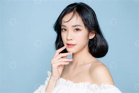 Asian Woman Short Hair With Perfect Clean Fresh Skin Cute Female Model