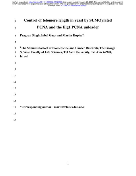 Pdf Control Of Telomere Length In Yeast By Sumoylated Pcna And The