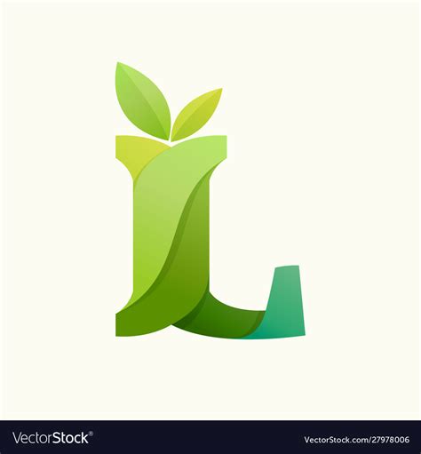 Swirling Letter L Logo With Green Leaves Vector Image