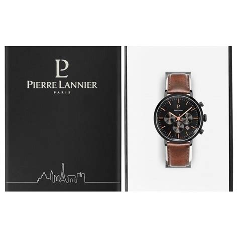 Montre Homme Pierre Lannier Baron Noire Cuir Brun 222G434