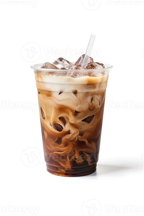 Iced Coffee In Plastic Takeaway Glass Isolated On White Background Ai