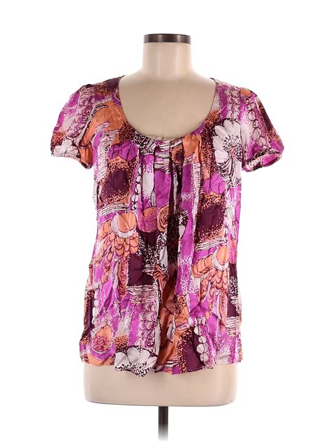 Hale Bob 100 Silk Purple Short Sleeve Blouse Size M 80 Off Thredup