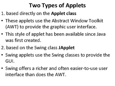 Applets Applet Basics Applets Are Small Java Applications