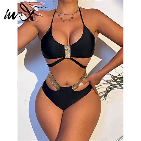 In X Halfter Bikini Hoge Taille Badpak Vrouwen Sport Hollow Out Badpak Conjunto Biquinis