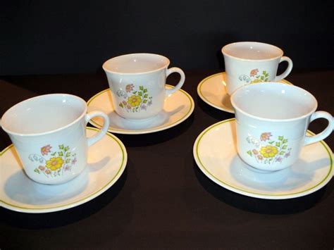 Set Of 4 Corning Ware Corelle Meadow Cups And Saucers EBay