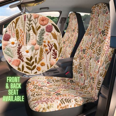 Wildflower Meadow Car Seat Cover For Vehicle Full Set Faux Embroidery Seat Covers For Women