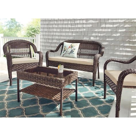 Stylewell Mix And Match Brown Wicker Outdoor Patio Loveseat With Beige