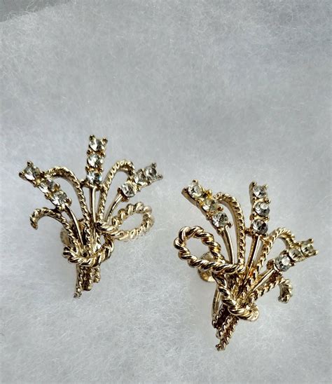 Vintage Coro Screw Back Earrings With Rhinestones By