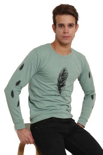 Knit Fabric Printed Mint Full Sleeve T Shirt Round Neck At Rs 170