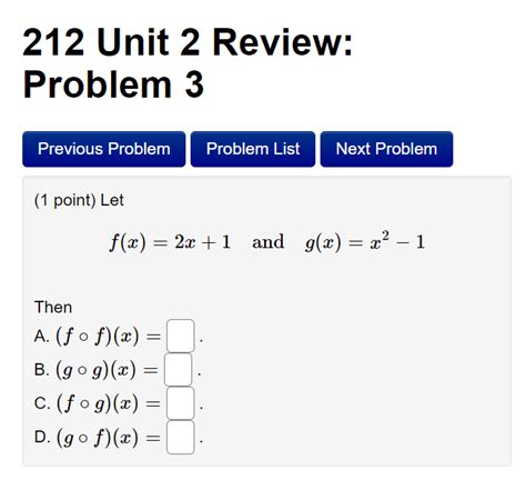 Solved 1 Point Let F X 2x 1 And G X X2−1 Then A