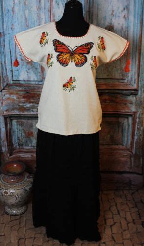 M L Blusa Mexicana Mariposa Monarca Mano Bordadas Michoacan Huanengo