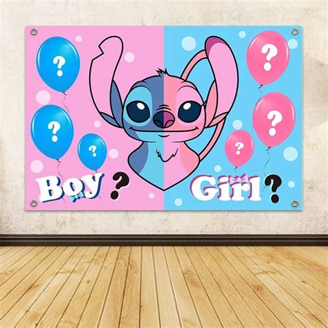 Stitch And Angel Gender Reveal Backdrop For Baby Shower He Or She