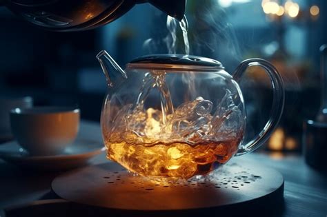 Premium Photo The Spout Of A Kettle Pours Boiling Water Into A Cup Of