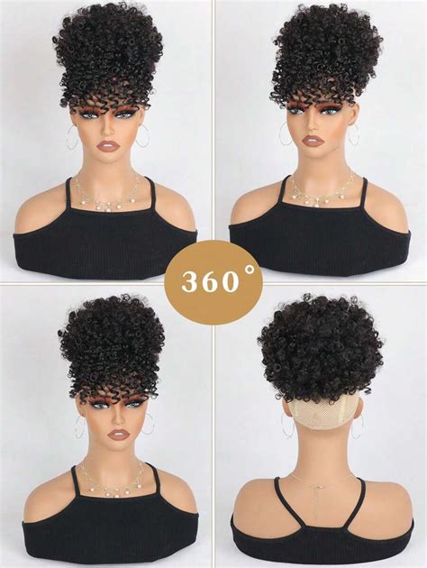 Afro Puff Drawstring Ponytail With Bangs Pineapple Updo Hair For