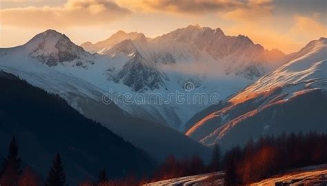 Majestic Mountain Range Snow Capped Peaks Tranquil Scene Of Nature