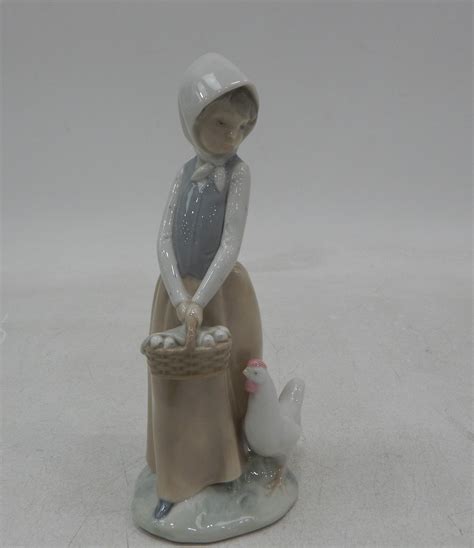 Buy The Vintage Lladro Figurine Peasant Girl W Basket And Chicken