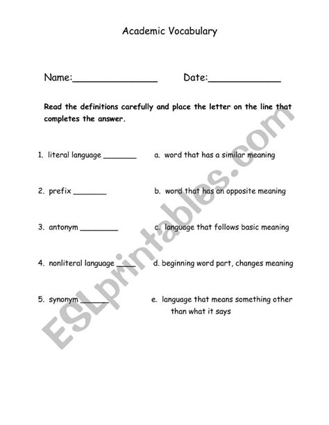 Academic Vocabulary Esl Worksheet By Shannongorka