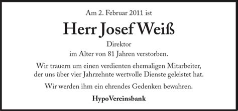 Traueranzeigen von Josef Weiß SZ Gedenken de