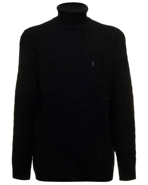 Polo Ralph Lauren Turtleneck In Cable Wool And Cashmere Knit With