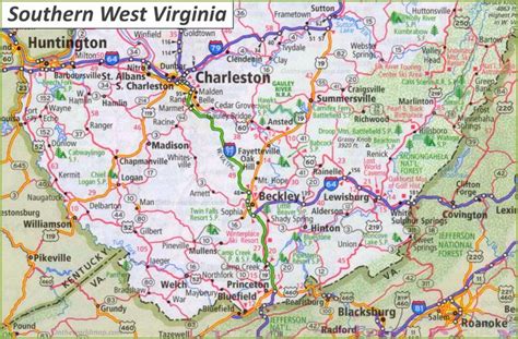 Map of Southern West Virginia - Ontheworldmap.com