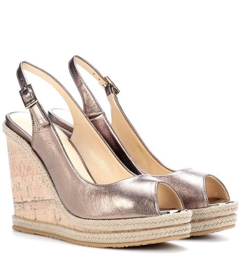 Jimmy Choo Prova Leather Wedge Sandals In Metallic Modesens Leather