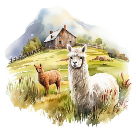 Premium AI Image There Are Two Llamas In A Field With A Barn In The