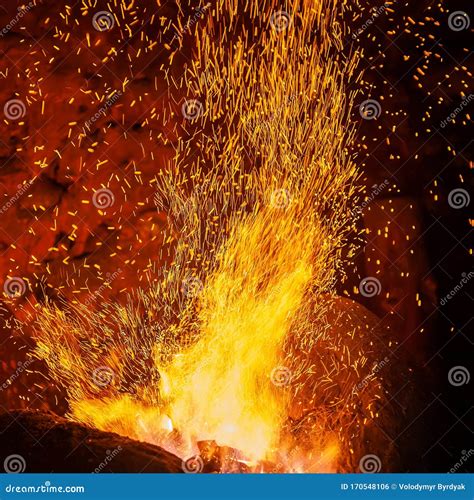 Sparks Of A Fire On A Black Background Stock Photo Image Of Burning