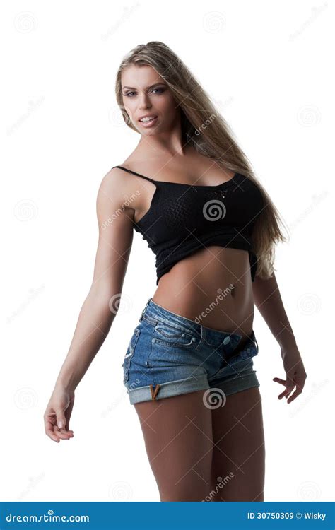 Beeld Van Het Verleidelijke Blonde Stellen In Studio Stock Afbeelding Image Of Slank Jong
