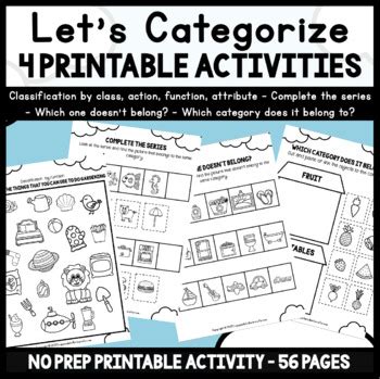 Categories 4 Speech Therapy Printable Activities NO PREP Worksheets