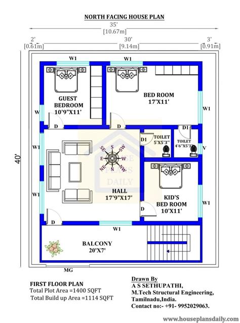 North Facing House Bhk House Plan Two Story Building House Plans