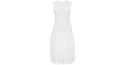 Aje Rushes Raffia Trimmed Knit Midi Dress In White Lyst