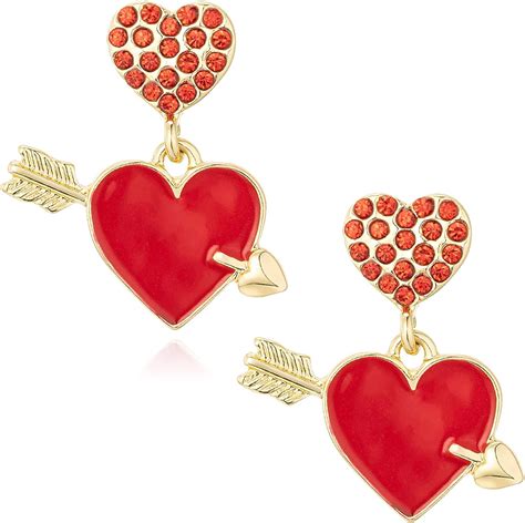 Heart Arrow Earrings For Women Red Heart Shape Earrings