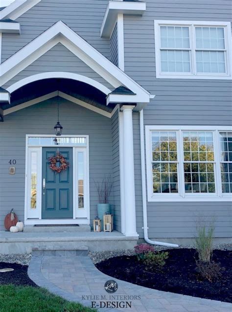 Classic French Gray Siding Extra White And Stillwater Front Door