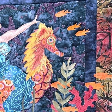 Mermaid Art Quilt Appliqued Quilted Wall Hanging With Mermaid Riding A