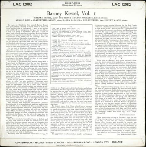 Barney Kessel Volume One Uk Vinyl Lp Album Lp Record