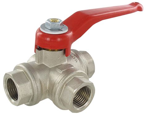 3 Way Ball Valve Female Flat L Lumen BSP Cylindrical PN 40 1 2 Senga