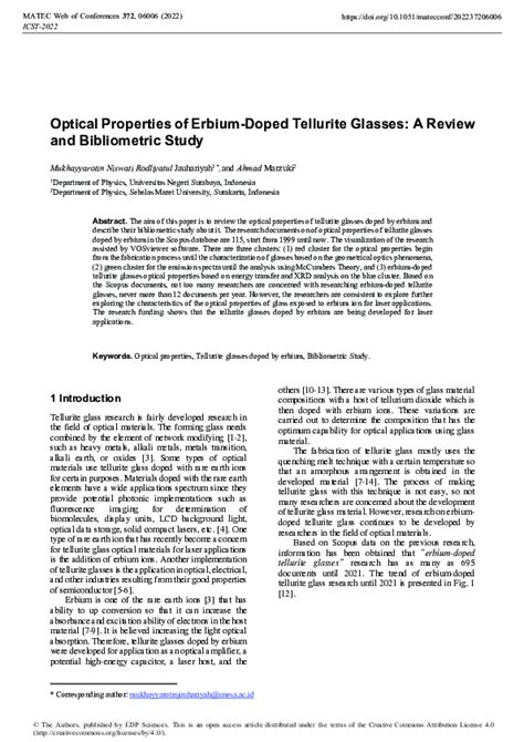 (PDF) Optical Properties of Erbium-Doped Tellurite Glasses: A Review ...